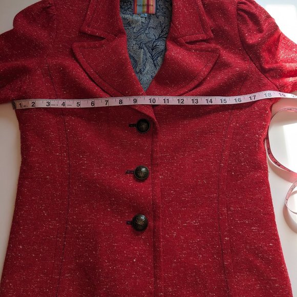 Petro Zillia Vintage Y2K Wool Blend Nubby Woven Wide Lapel Blazer in Faded Red - Picture 13 of 15